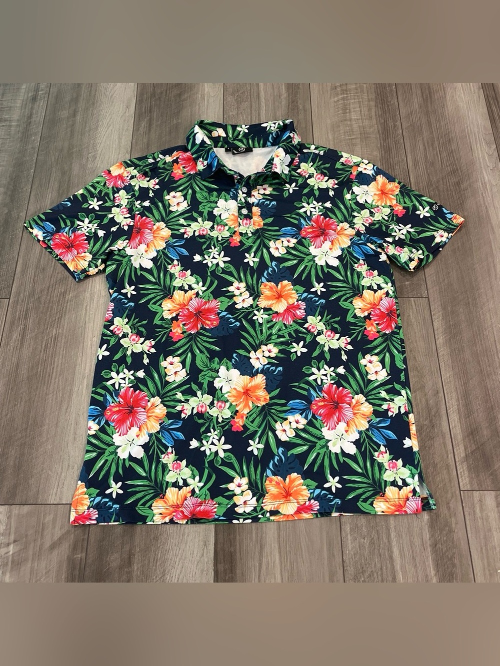 GreenSide Golf Men's Navy Tropical Floral Polo Shirt